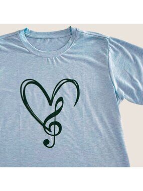 Music Heart Shirt Size Large Blue Treble Clef Graphic Choir Tee